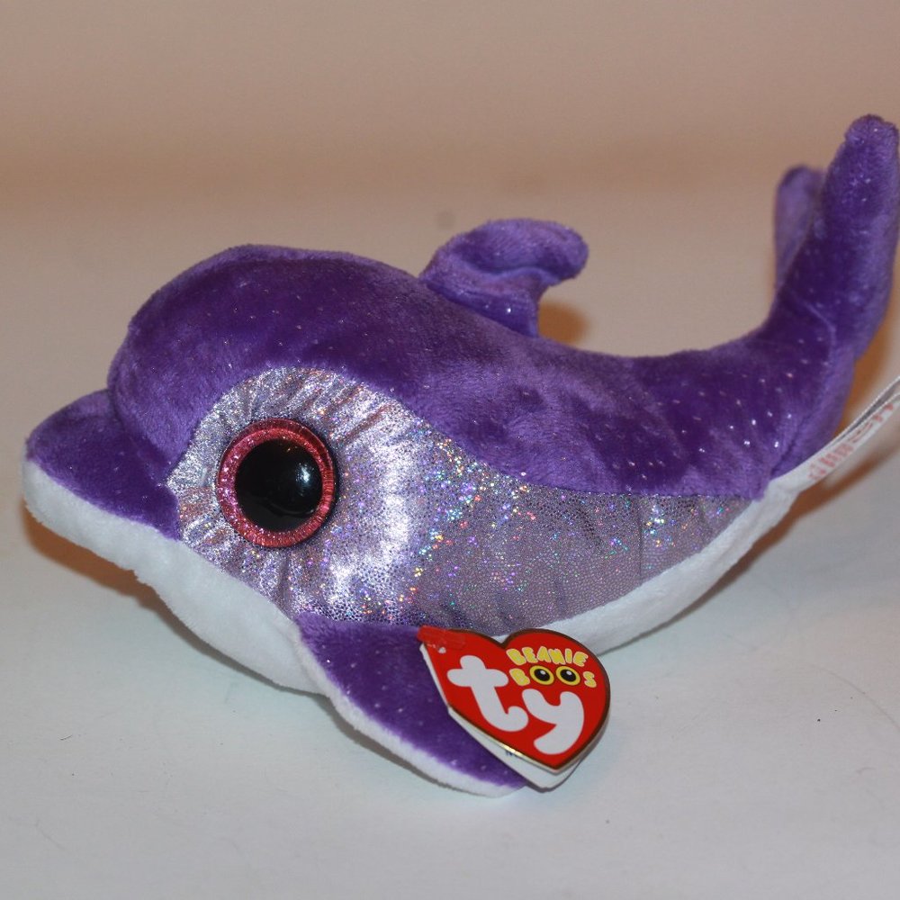 Ty Beanie Boos Flips the Dolphin Purple & Silver 6” Plush Stuffed Animal 2014